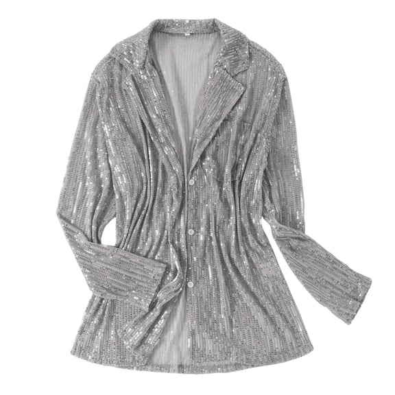 Women'S Clothing, Tops for Women Trendy, Trendy Women's Sequined Long Sleeve Casual Shirt for Stylish Everyday Wear Featuring Elegant Lapel Design