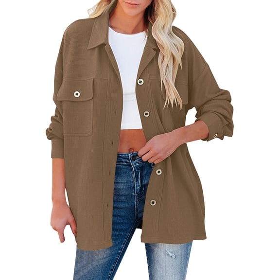 Women'S Clothing, Women Blouses, Stylish Women's Button Down Casual Shirt Jacket with Pockets Long Sleeve Versatile Tops for Everyday Wear and Trendy Outfits