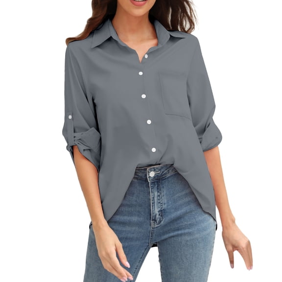 Women'S Clothing, Women'S Tops, Stylish Ladies Long Sleeve Lapel Button Down Shirt for Casual or Formal Occasions Elegant Women's Top with Button Closure and Timeless Design