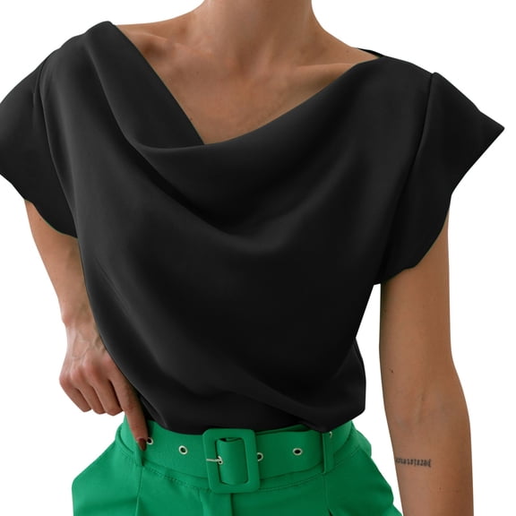 Women'S Clothing, Women'S Tops, Stylish Women Chiffon Button Down Shirts with Pockets Short Sleeve Blouses V Neck for Casual and Business Wear Slim Fit Design for Modern