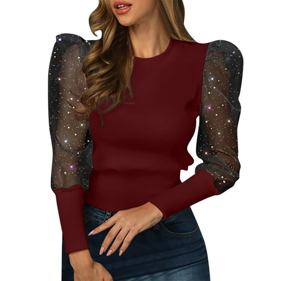 Women'S Clothing, Women'S Tops, Stylish Women Shirt Elegant Round Neck Lace Long Sleeve Blouse Casual Knitted T Shirt Top for Modern Women Fashion Ensemble