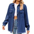 thumbnail image 1 of Women'S Clothing, Women'S Tops, Trendy Women's Casual Denim Shirt with Fringed Edges for Everyday Wear and Stylish Outfits, 1 of 6