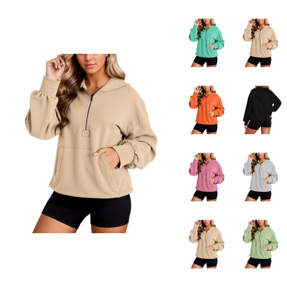 Women'S Clothing Women's Solid Sweatshirt Women's Zip Up Hoodie Fall Fashion Loose Fit Long Sleeve Pullover Casual Streetwear Comfortable Sweatshirt With Pocket And Drawstring For Daily Wear
