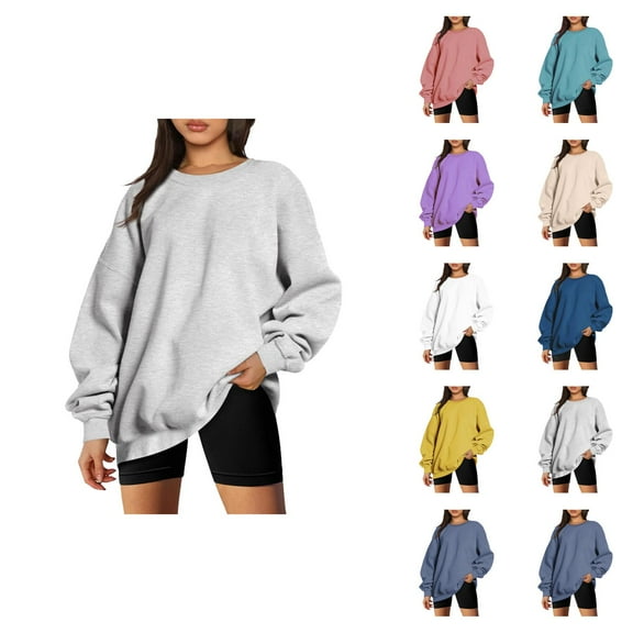 Women'S Clothing Women's Solid Sweatshirt Womens Autumn And Winter Loose Top Solid Color Shoulder Sleeve Hoodless Pullover Sweatshirt Sweater