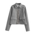 thumbnail image 1 of Women'S Coats Lapel Cropped Jacket Button Down Casual Varsity Jacket with Pockets Gray M, 1 of 9