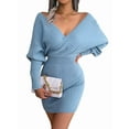 thumbnail image 1 of Women'S Cocktail Batwing Long Sleeve Wrap Knit Sweater Mini Dress  Blue S, 1 of 7