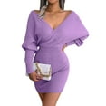 thumbnail image 1 of Women'S Cocktail Batwing Long Sleeve Wrap Knit Sweater Mini Dress, 1 of 9