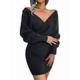 thumbnail image 1 of Women'S Cocktail Knitted Sweater Dress Long Sleeve Batwing Sleeve V-Neck Backless Mini Dress Black L, 1 of 8