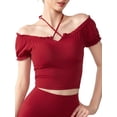 thumbnail image 1 of Women'S Cold Shoulder Summer Halter Top Short Sleeve Off the Shoulder Rib Knit Crop Top Tee Shirt Red L, 1 of 6