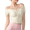thumbnail image 1 of Women'S Cold Shoulder Summer Halter Top Short Sleeve Off the Shoulder Rib Knit Crop Top Tee Shirt White M, 1 of 6