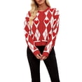 thumbnail image 1 of Women'S Color Block Button Down Cropped Cardigan V Neck Long Sleeve Sweater Jackets Red M, 1 of 6