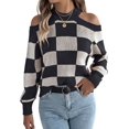 thumbnail image 1 of Women'S Color Block Checkered Off-Shoulder Long Sleeve Y2K Plaid Knitted Pullover Sweater Tops Vintage Sweater, 1 of 8