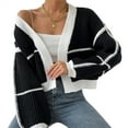 thumbnail image 1 of Women'S Color Block Crop Cardigan Top Long Sleeve Open Front Sweater Black S, 1 of 9