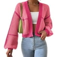 thumbnail image 1 of Women'S Color Block Crop Cardigan Top Long Sleeve Open Front Sweater Peach Color Style M, 1 of 9