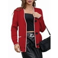 thumbnail image 1 of Women'S Color Block Long Sleeves Sweater Fall Button Down Casual Coatigan Soft Knit Coat with Pocket Red S, 1 of 8
