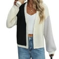 thumbnail image 1 of Women'S Color Block Open Front Cardigan Contrast Striped Chunky Cardigan Sweater Outerwear Coat Black XL, 1 of 9