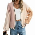 thumbnail image 1 of Women'S Color Block Open Front Cardigan Contrast Striped Chunky Cardigan Sweater Outerwear Coat Pink L, 1 of 7