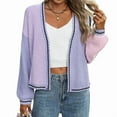 thumbnail image 1 of Women'S Color Block Open Front Cardigan Contrast Striped Chunky Cardigan Sweater Outerwear Coat Purple XL, 1 of 9