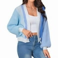 thumbnail image 1 of Women'S Color Block Open Front Long Sleeve Ribbed Knit Cropped Cardigan Sweaters  Blue L, 1 of 3