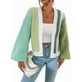 thumbnail image 1 of Women'S Color Block Open Front Long Sleeve Ribbed Knit Cropped Cardigan Sweaters Green S, 1 of 3
