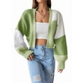 thumbnail image 1 of Women'S Color Block Open Front Long Sleeve Ribbed Knit Cropped Cardigan Sweaters Light Green S, 1 of 8