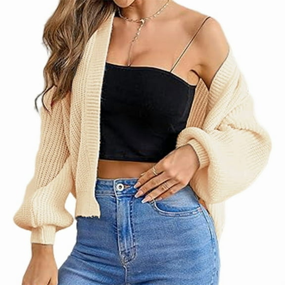 Women'S Color Block Open Front Long Sleeve Ribbed Knit Cropped Cardigan Sweaters Light Yellow S