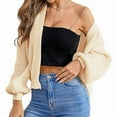 thumbnail image 1 of Women'S Color Block Open Front Long Sleeve Ribbed Knit Cropped Cardigan Sweaters Light Yellow XL, 1 of 3