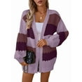 thumbnail image 1 of Women'S Color Block Open Front Long Sleeve Ribbed Knit Mid-Length Cardigan Sweaters  S, 1 of 7