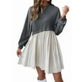thumbnail image 1 of Women'S Color Block Round Neck Long Sleeve Ruffle Hem Casual A Line Short Dress Dark Gray L, 1 of 7