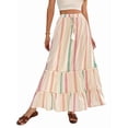 thumbnail image 1 of Women'S Color Block Skirt Elastic Waist Bohemian Patchwork Midi Skirt Casual Summer Maxi M, 1 of 10