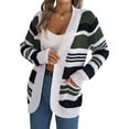 thumbnail image 1 of Women'S Color Block Striped Cardigan Casual Fall Winter Open Front Knit Cardigan Sweaters with Pockets  Green L, 1 of 8