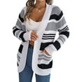 thumbnail image 1 of Women'S Color Block Striped Cardigan Sweater Casual Fall Winter Open Front Knit Cardigan Sweaters with Pockets Grey L, 1 of 8