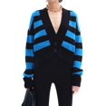 thumbnail image 1 of Women'S Color Block Striped Sweater Long Sleeve Cardigan Button Down V Neck Knit Top Fashion Knitwear Peacock Blue L, 1 of 10