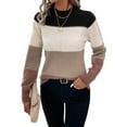 thumbnail image 1 of Women'S Color Block Sweaters Long Sleeve Mock Neck Tops Loose Knitted Pullover Sweater Camel L, 1 of 5
