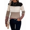 thumbnail image 1 of Women'S Color Block Sweaters Long Sleeve Mock Neck Tops Loose Knitted Pullover Sweater Camel M, 1 of 7
