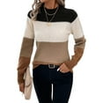 thumbnail image 1 of Women'S Color Block Sweaters Long Sleeve Mock Neck Tops Loose Knitted Pullover Sweater Caramel Color M, 1 of 7