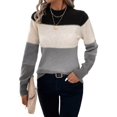 thumbnail image 1 of Women'S Color Block Sweaters Long Sleeve Mock Neck Tops Loose Knitted Pullover Sweater Grey S, 1 of 7
