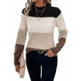 thumbnail image 1 of Women'S Color Block Sweaters Long Sleeve Mock Neck Tops Loose Knitted Pullover Sweater Khaki S, 1 of 5