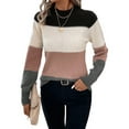 thumbnail image 1 of Women'S Color Block Sweaters Long Sleeve Mock Neck Tops Loose Knitted Pullover Sweater Pink S, 1 of 5