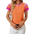 thumbnail image 1 of Women'S Color Block Tops Casual Crewneck Short Sleeve Pullover Sweater Knit Beach Vacation Clothes Orange XL, 1 of 9