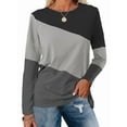 thumbnail image 1 of Women'S Color Block Tops Casual Long Sleeve Tunic Round Neck Pullover Shirts Black Grey XL, 1 of 6