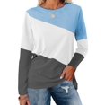 thumbnail image 1 of Women'S Color Block Tops Casual Long Sleeve Tunic Round Neck Pullover Shirts Blue Gray XXL, 1 of 6