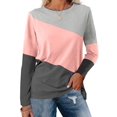 thumbnail image 1 of Women'S Color Block Tops Casual Long Sleeve Tunic Round Neck Pullover Shirts Gray Pink XL, 1 of 6