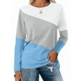 thumbnail image 1 of Women'S Color Block Tops Casual Long Sleeve Tunic Round Neck Pullover Shirts White & Blue S, 1 of 6