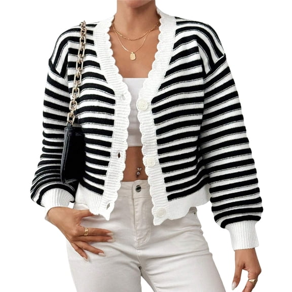 Women'S Color Block V Neck Button Front Knit Cardigan Sweater Outerwear