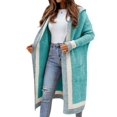 thumbnail image 1 of Women'S Color Block Vertical Striped Open Front Oversized Hooded Long Cardigan Sweaters with Pockets Mint Green L, 1 of 7