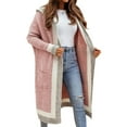 thumbnail image 1 of Women'S Color Block Vertical Striped Open Front Oversized Hooded Long Cardigan Sweaters with Pockets Pink L, 1 of 7