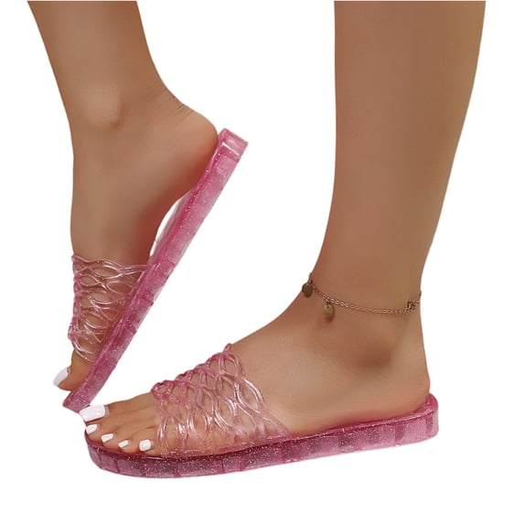 Women'S Comfortable Glitter Jelly Slides, Non-Slip Hollow Out Casual Flat Sandals For Daily Wear, 40