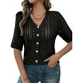thumbnail image 1 of Women'S Comfy Knit Sweater Cardigan Casual Hollow-Out Short Sleeve Cardigan for Wear Black L, 1 of 7