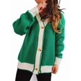 thumbnail image 1 of Women'S Contrast Color Button Down Sweater Oversized V-Neck Ribbed Knit Coat Cardigan Green M, 1 of 8